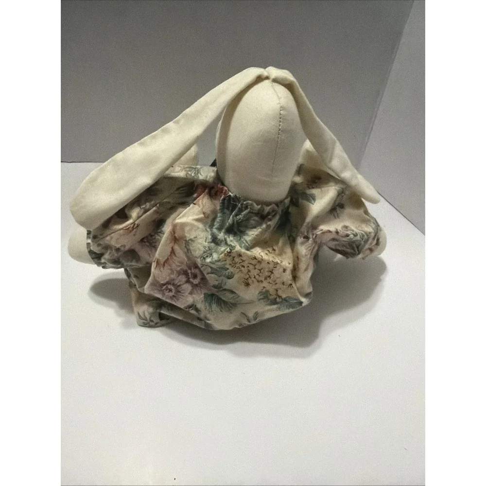 Vintage Handmade Cloth Bunny Rabbit Plush Floral Dress Primitive Cottagecore Toy
